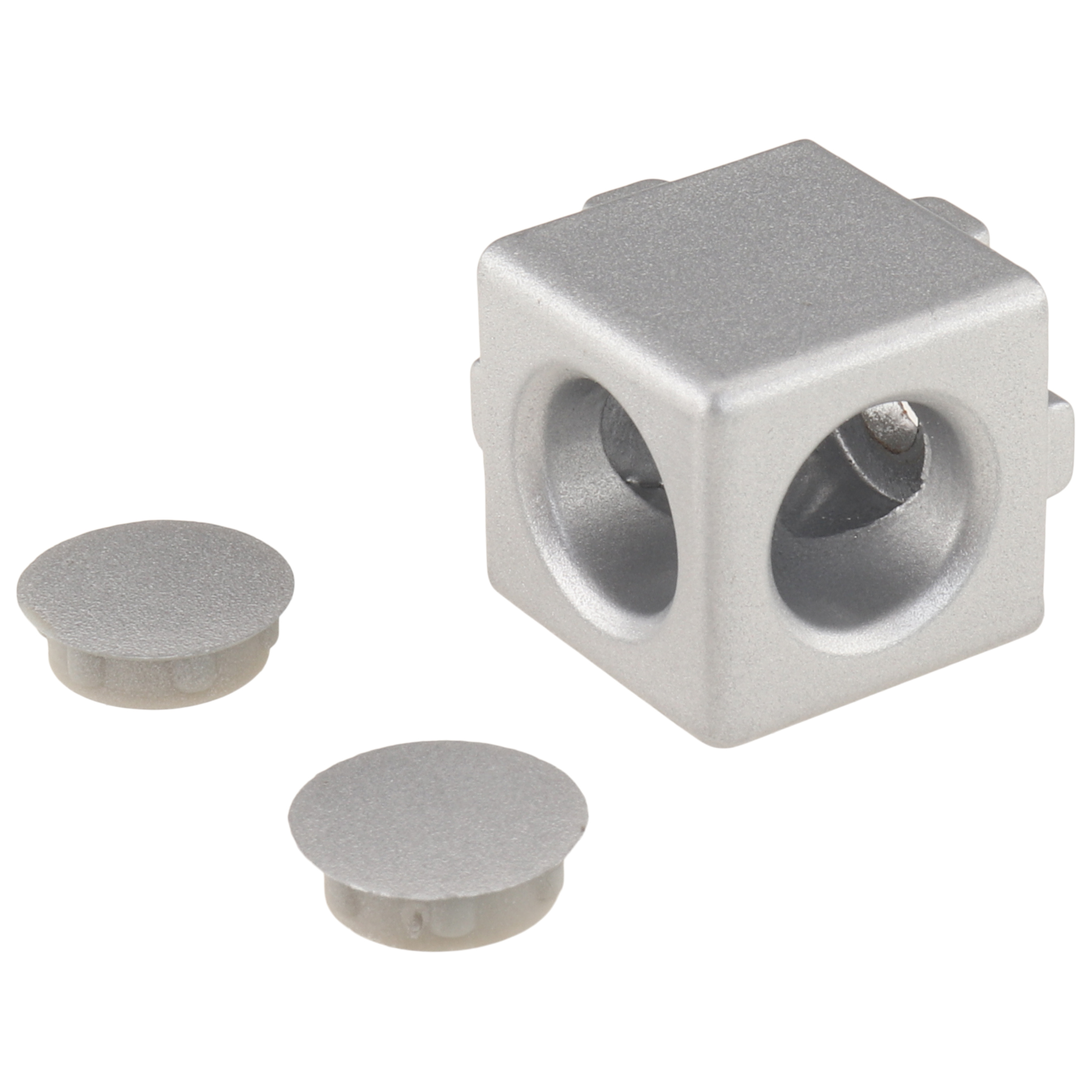 Verbinder, Würfelverbinder, 20x20x20, Zink-Druckguß, pulverbeschichtet, alufarbig Verbinder, Würfelverbinder, 20x20x20, Zink-Druckguß, pulverbeschichtet, alufarbig