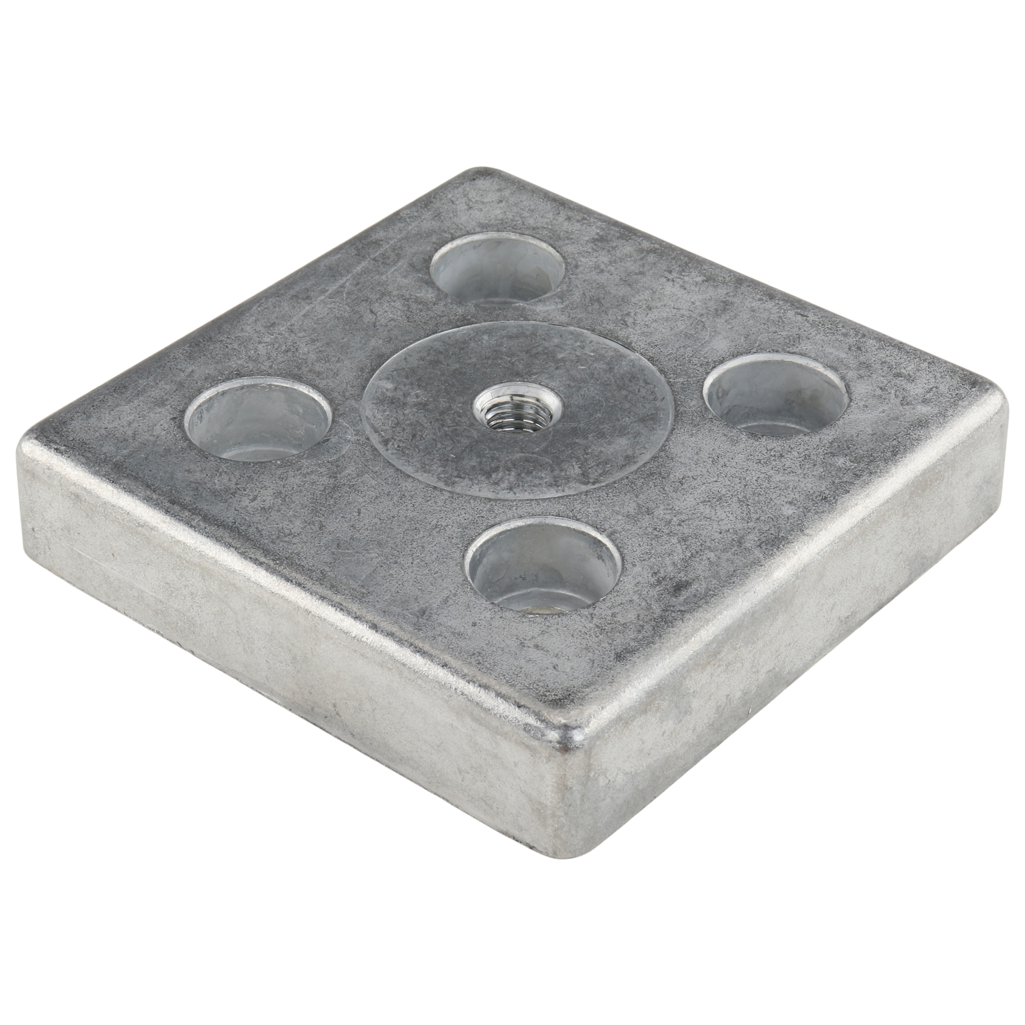 Platte, Transport- und Fußplatte M8, 80x80x16, Zink-Druckguß, blank