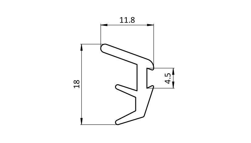 Plug-In Profile, 11.8x18x1000, Plastic TPE, black